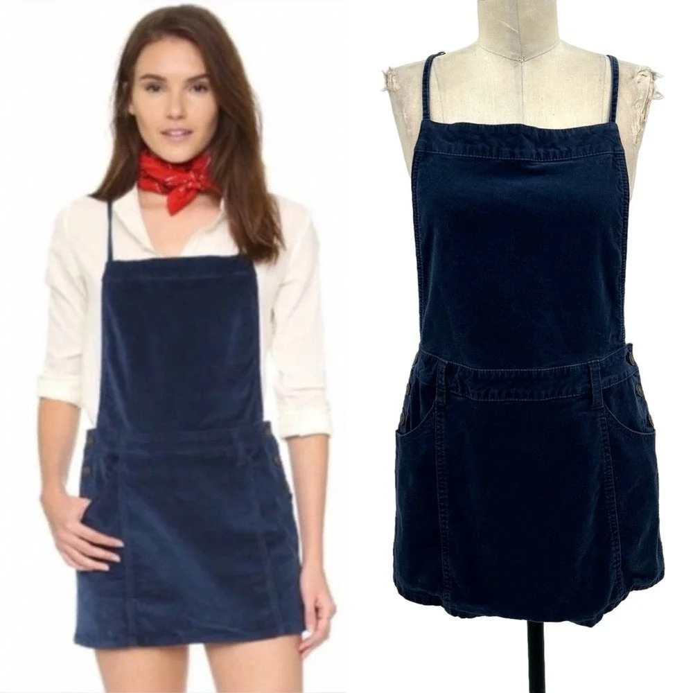 Free People Corduroy Overall Mini Dress Navy Blue Size 4
